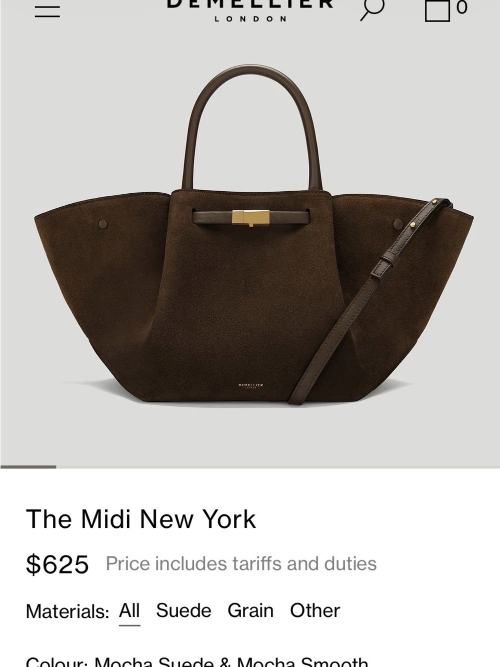 DeMellier The Midi New York Mocha Suede Tote